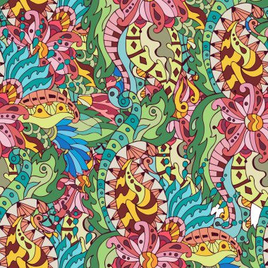 Vektör sorunsuz doku soyut çiçek ve yaprakları ile.