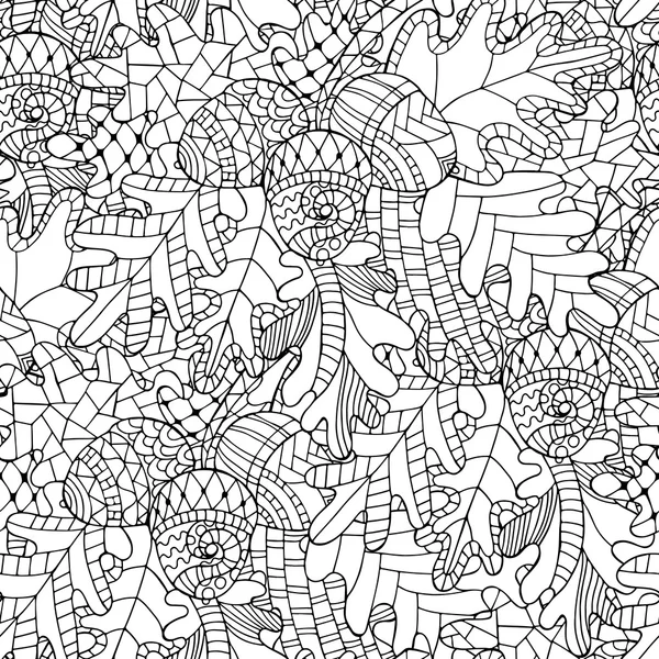 Bezešvé vzor s dubovými svačina, listy a žaludy v doodle st — Stockový vektor