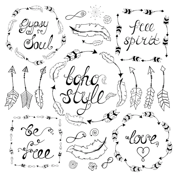 Set of boho style frames with place for your text — Stock Vector