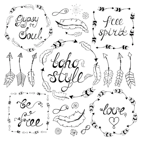 Boho stílus keretek a hely a szöveg beállítása — Stock Vector