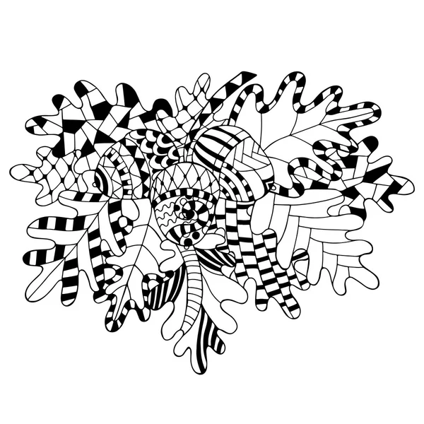 Vector illustratie eiken Brunch, bladeren en eikels in doodle styl — Stockvector