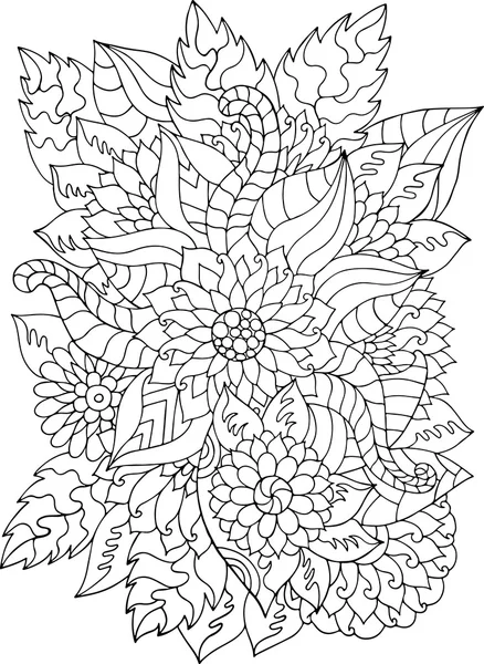 Zentangle desenhado à mão flores e folhas — Vetor de Stock