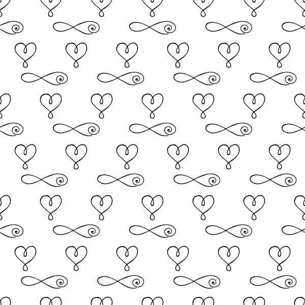 Monochrome background with hearts and signs of infinity in boho — Stock vektor