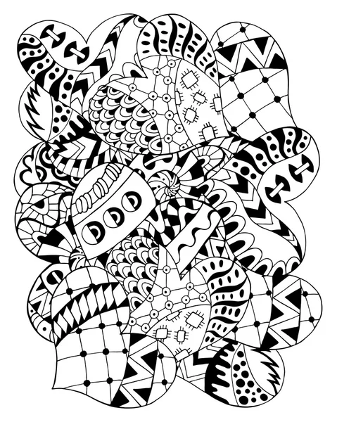 Hand drawn zentangle hearts for adult anti stress. — Stock Vector