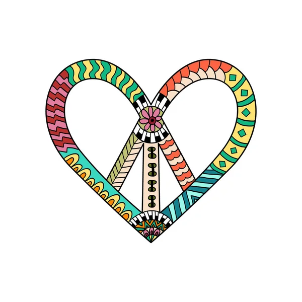 Symbole de paix vintage Hippie en style zentangle. Pacific sign in — Image vectorielle