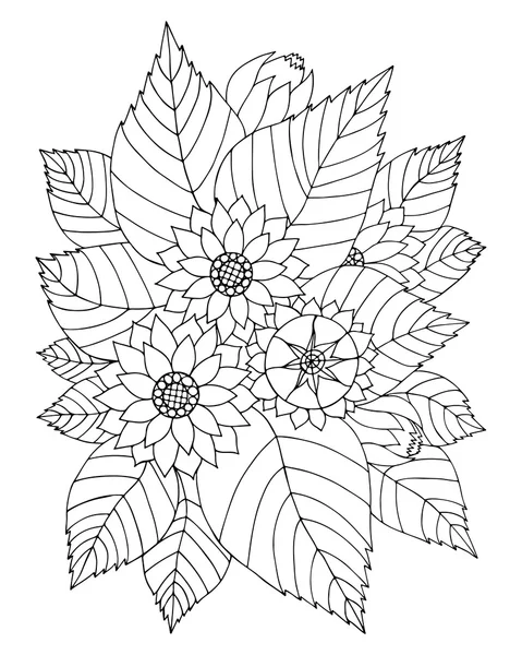 Flores y hojas zentangle dibujadas a mano — Vector de stock