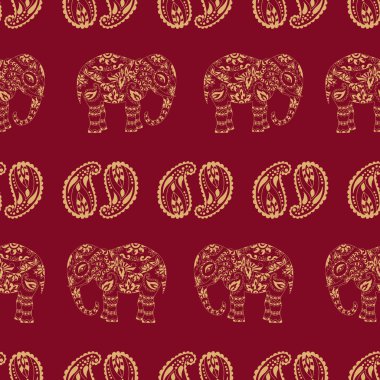 Stilize desenli fil ve paisley sonsuz doku 