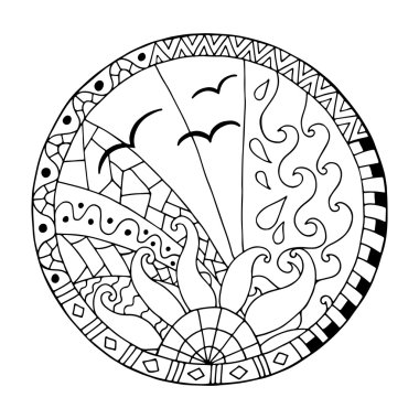 El çizilmiş gün daire mandala.