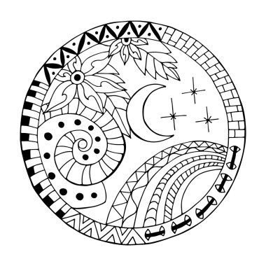 El çizilmiş gece daire mandala.