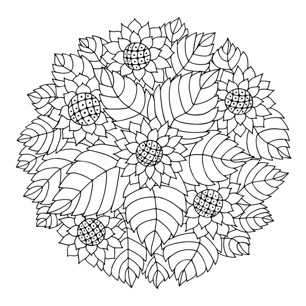 Чорно-біле коло квітковий орнамент . — стоковий вектор