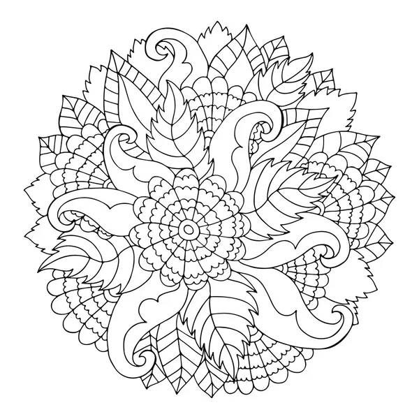 Zwart-wit cirkel Floral ornament. — Stockvector