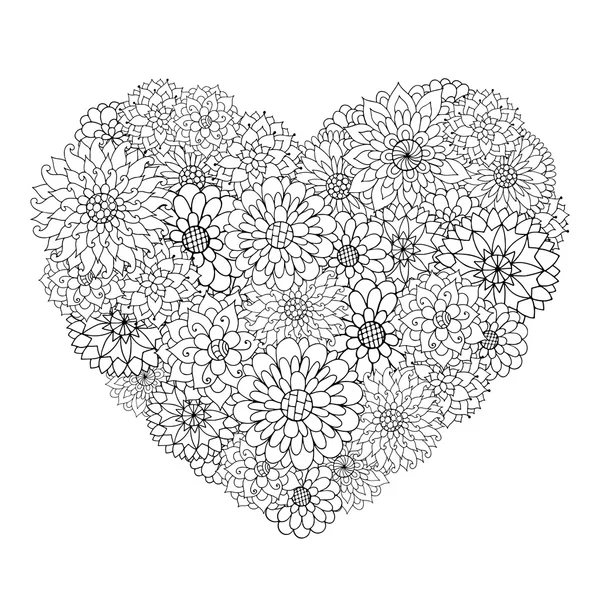 Coeur de fleur dessiné à la main pour adulte anti stress . — Image vectorielle