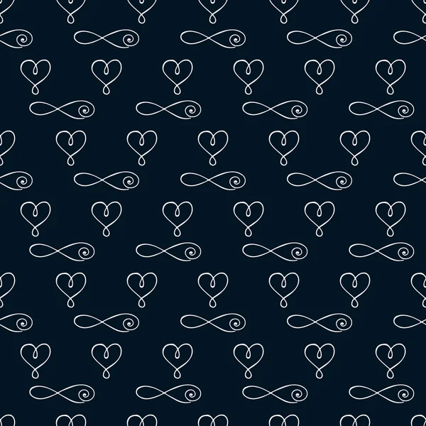 Fondo monocromo con corazones y signos de infinito en boho — Vector de stock