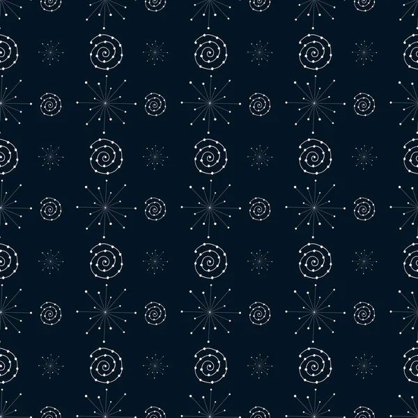 Monochrome background with spirals and snowflakes in boho style. — ストックベクタ
