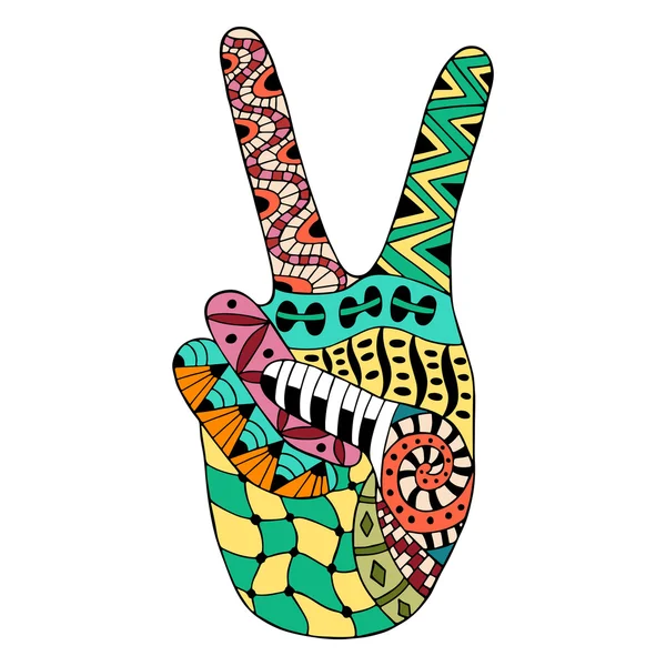 Símbolo de paz hippie dibujado a mano para colorear página anti estrés . — Vector de stock