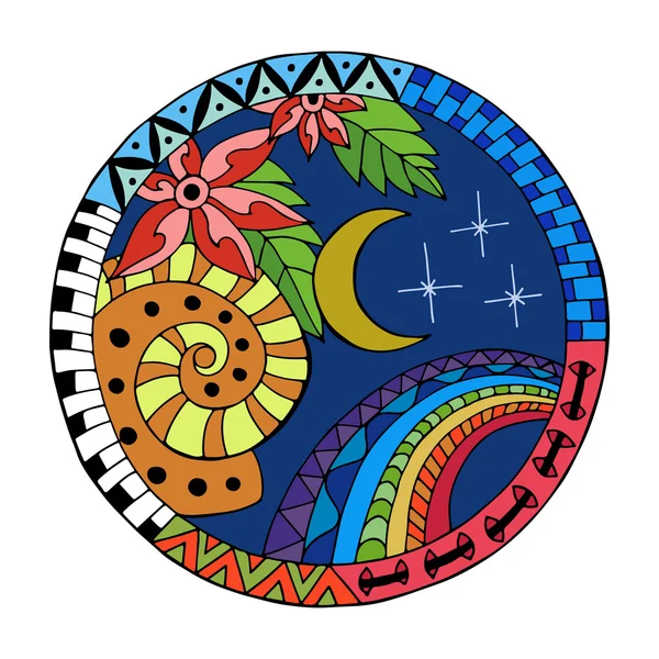 Mandalas de círculo nocturno dibujado a mano . — Vector de stock