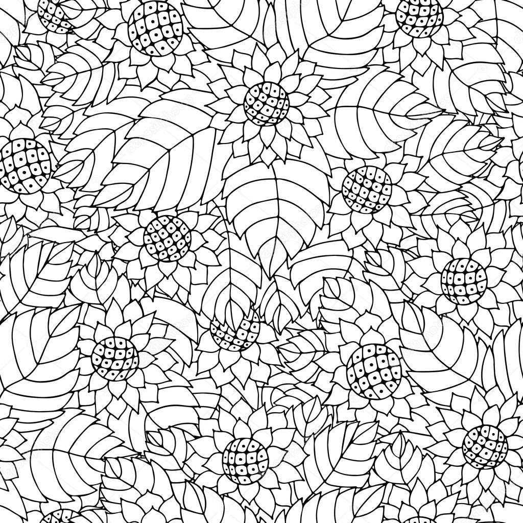 Hand drawn zentangle flower ornament for adult anti stress Black and white background Coloring book page Pattern for coloring book