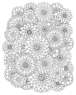 Yetişkin anti stres için elle çizilmiş zentangle çiçekler.