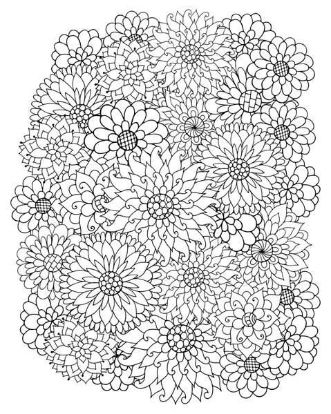 Yetişkin anti stres için elle çizilmiş zentangle çiçekler.