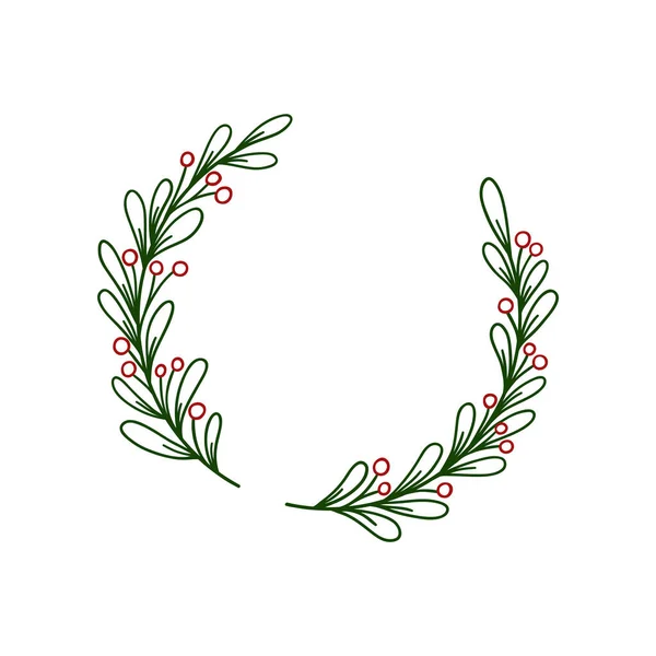 Corona de Navidad en estilo garabato sobre fondo blanco. Ilustración de vector de marco de Navidad. Vacaciones invierno diseño. — Vector de stock