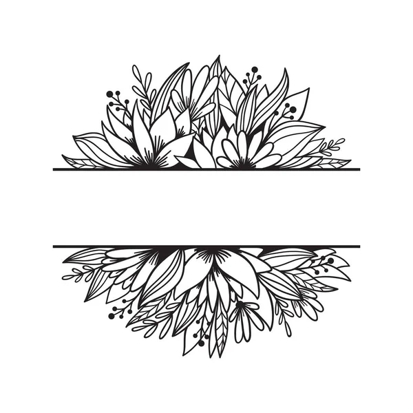 Monograma dividido desenhado à mão com flores, folhas, ramos. —  Vetores de Stock