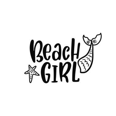 El çizimi yaz hakkında ilham verici bir alıntı - Plaj kızı. 