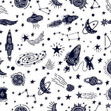 Evrenin doku tasarımı. Şekillendirilmiş gece gökyüzü pürüzsüz desen