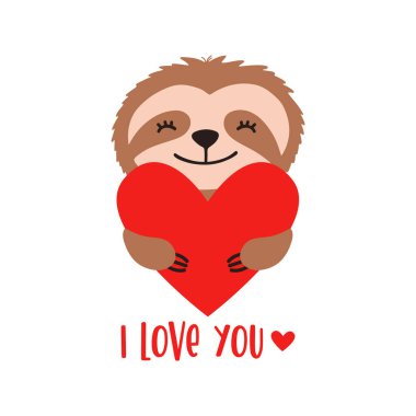 Sevimli tembel hayvan kalbi ve mesajı olan - Seni seviyorum.
