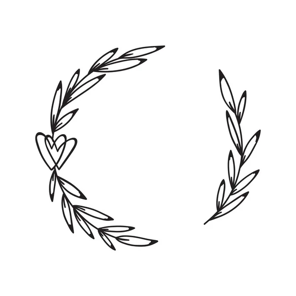 Laurel wreath with heart. Hand drawn floral frame with leaves. — Stock Vector