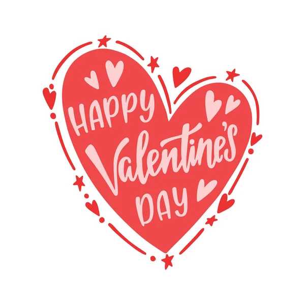 Feliz día de San Valentín. Diseño de caligrafía dibujado a mano en silueta de corazón para invitación, tarjeta de felicitación, impresión. — Vector de stock