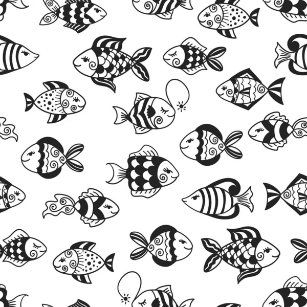 Απρόσκοπτη μοτίβο με χαριτωμένα ψάρια. Ιστορικό φυτωρίων διανύσματος. — Διανυσματικό Αρχείο