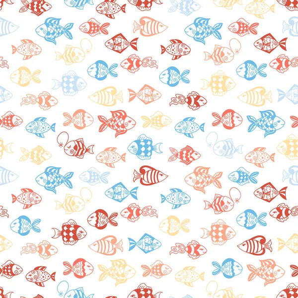 Απρόσκοπτη μοτίβο με χαριτωμένα ψάρια. Διάνυσμα φόντο φυτώριο. Παιδικός σχεδιασμός. — Διανυσματικό Αρχείο