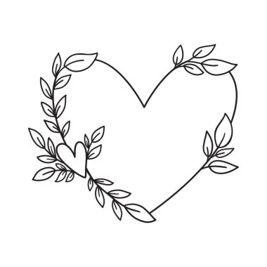 Elle çizilmiş kır çiçekleri. Düğün davetiyesi ya da tatil kartpostalı için kalp çelengi. Doğa tasarım elementi. Beyaz arkaplan üzerinde izole edilmiş klasik sınır vektörü illüstrasyonu.