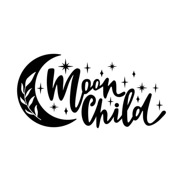 Lua Crescente Com Elementos Florais Letras Mão Citação Criança Lua —  Vetores de Stock