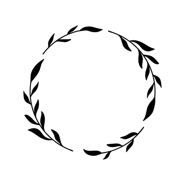 Delicate Cirkel Krans Met Hand Getekend Bloemenframe Met Bladeren Decoratief — Stockvector
