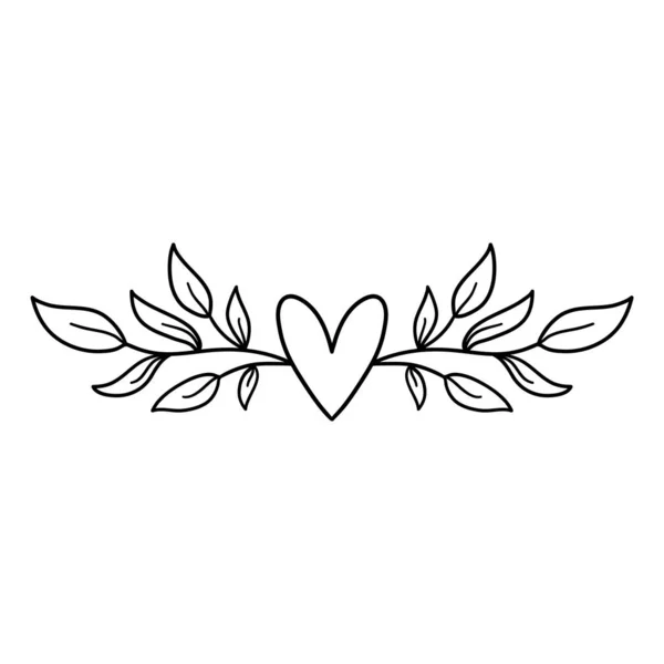 Hand Drawn Rustic Floral Border Laurel Wreath Heart Wedding Invitation — Stock Vector