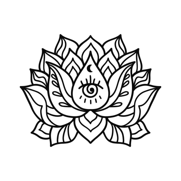 Handgezeichnetes Lotusblume-Tätowierdesign. Grafisches Mandala-Muster. — Stockvektor