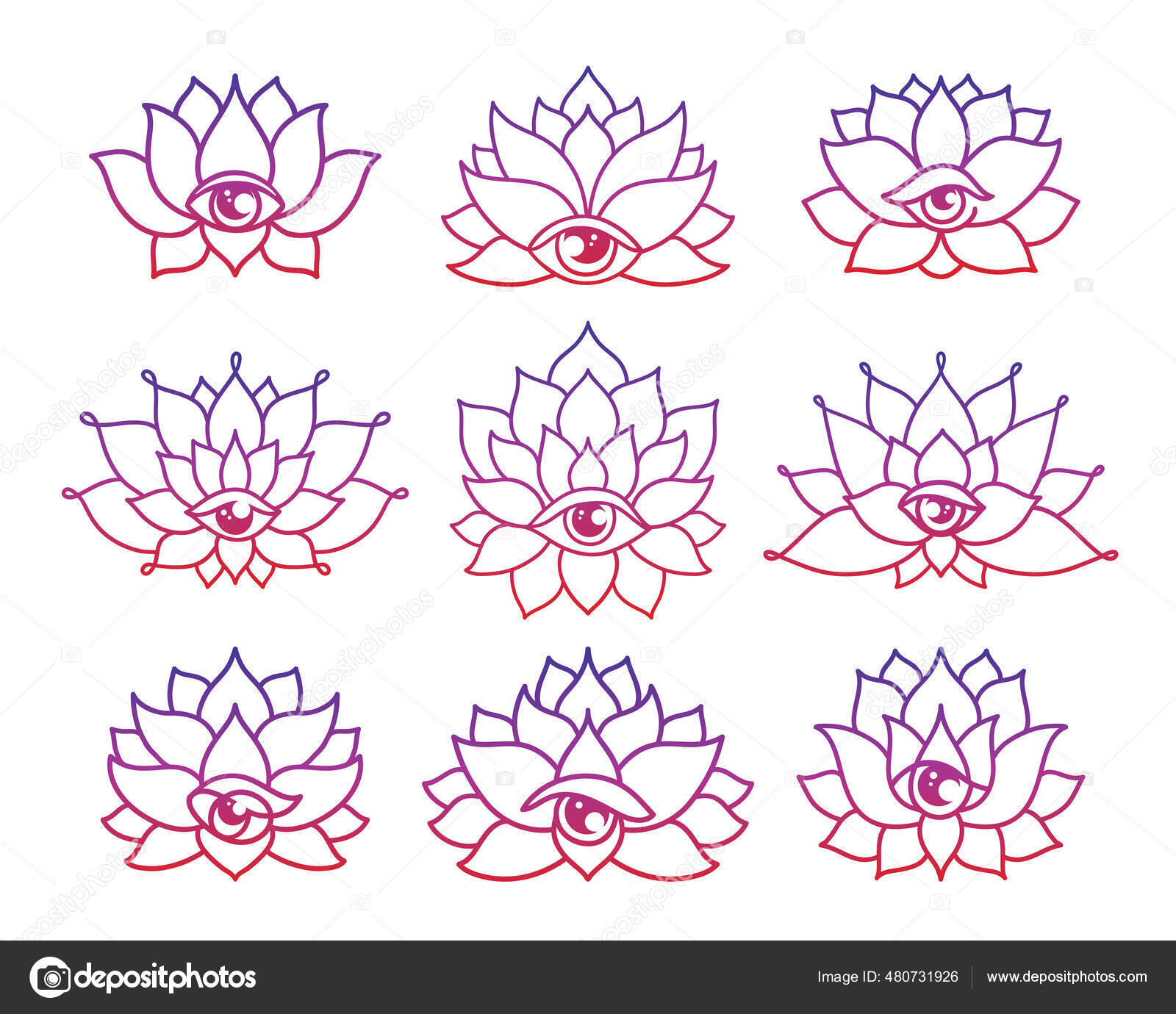 Set of hand drawn lotus flower tattoo designs with third eye Stock Vector  Image by ©maroshka #480731926