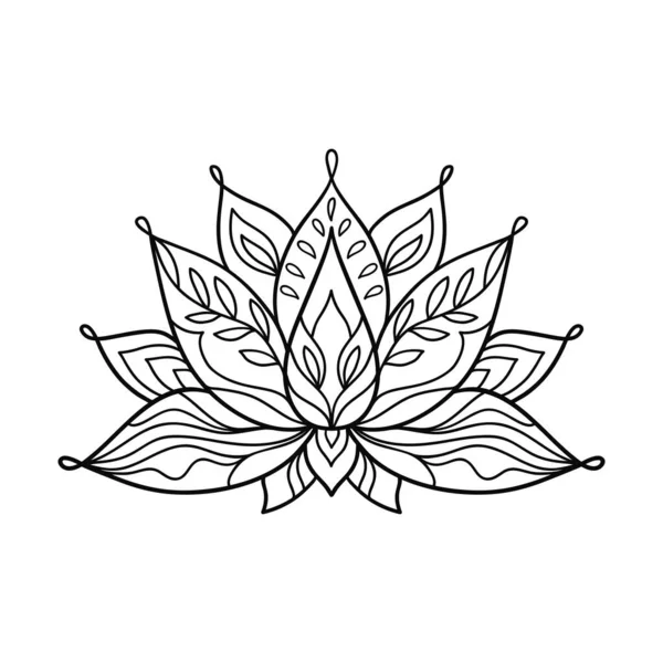 Diseño de tatuaje de flor de loto dibujado a mano. Patrón de mandala gráfico. — Vector de stock