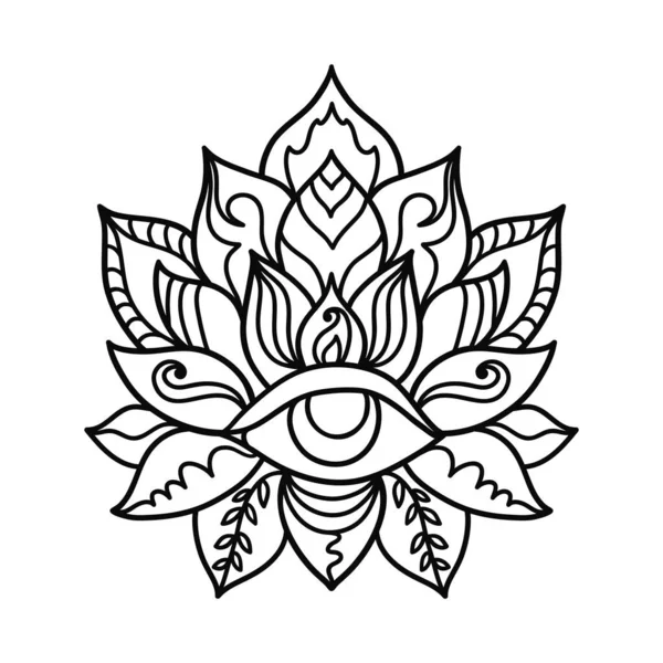 Handgezeichnetes Lotusblume-Tätowierdesign. Grafisches Mandala-Muster. — Stockvektor