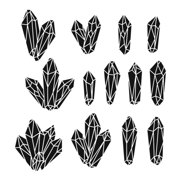 Set of hand drawn monochrome quartz crystals. — Stock Vector