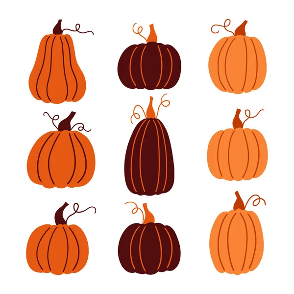 Ensemble de citrouilles doodle sous différentes formes. — Image vectorielle