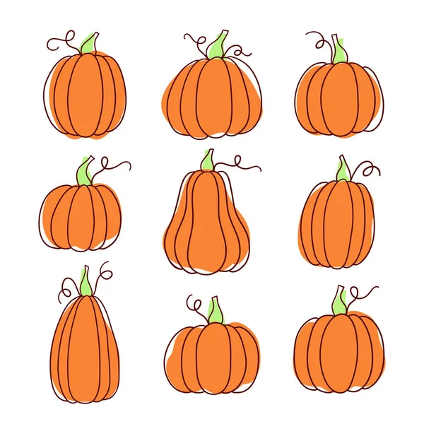 Set of doodle pumpkins in various shapes. — Stock Vector