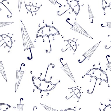 sonbahar şemsiye ve yağmur karalamalar çizilmiş seamless modeli el