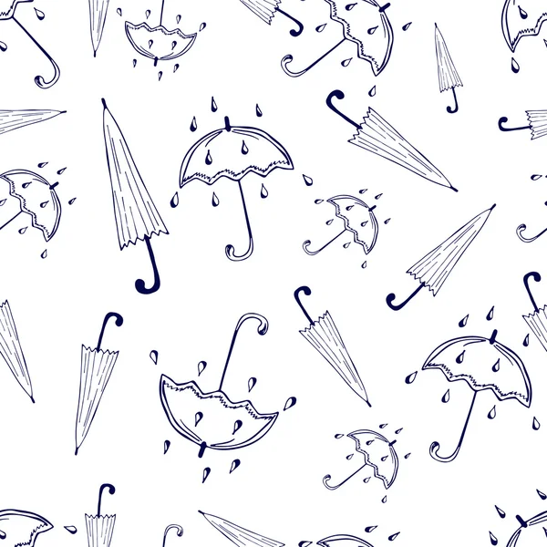 Autumn umbrella and rain doodles hand drawn seamless pattern — Stock Vector