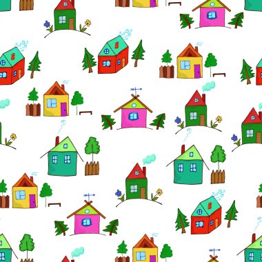 Seamless pattern wiht cartoon houses