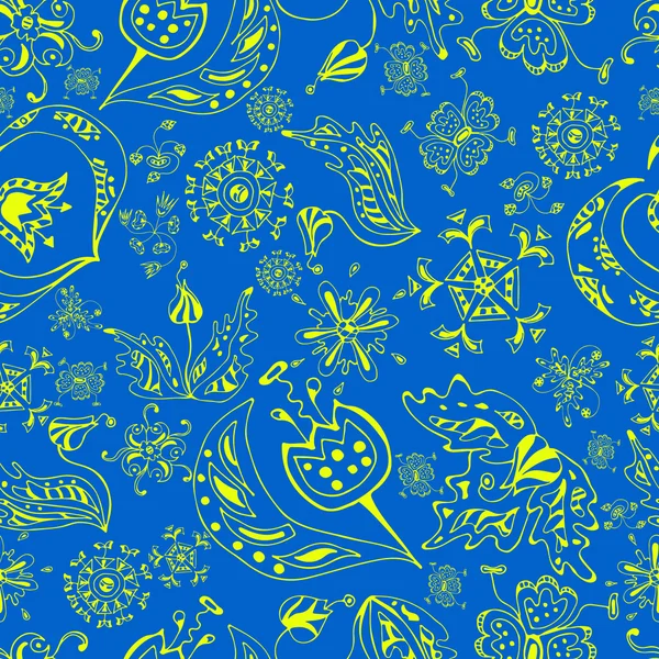 Nahtloses Blumenmuster auf blauem Hintergrund 1 — Stockvektor