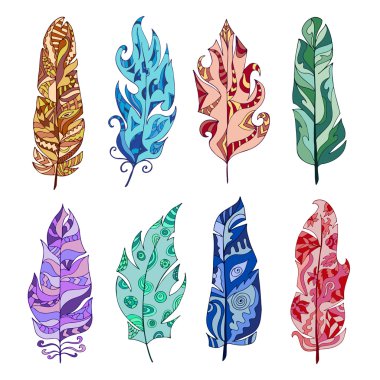 Set of colorful ethnic feathers clipart