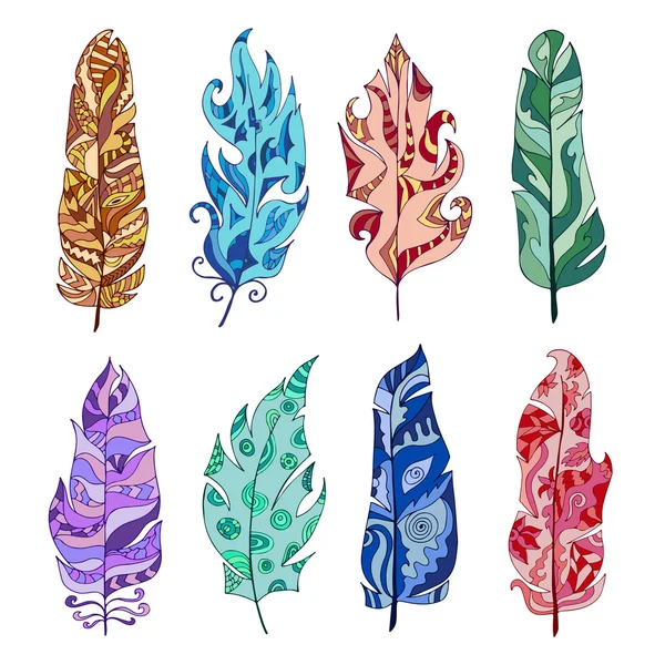 Set of colorful ethnic feathers — Wektor stockowy