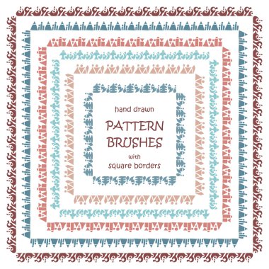 Etnik elle çizilmiş vektör çizgi kenarlık set